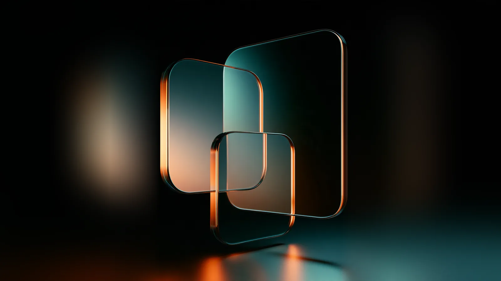 Panneaux de verre superposés à arête orange, symbole d’un web design réfléchi
