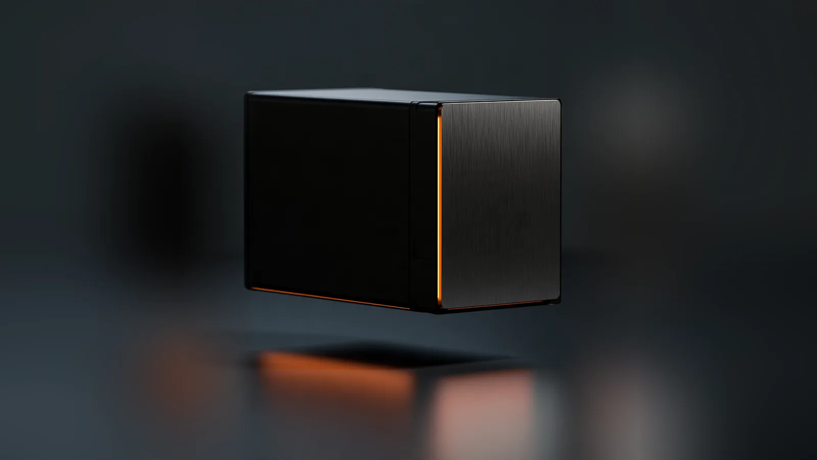 Module serveur à arête orange, symbole de technique et de systèmes de boutique