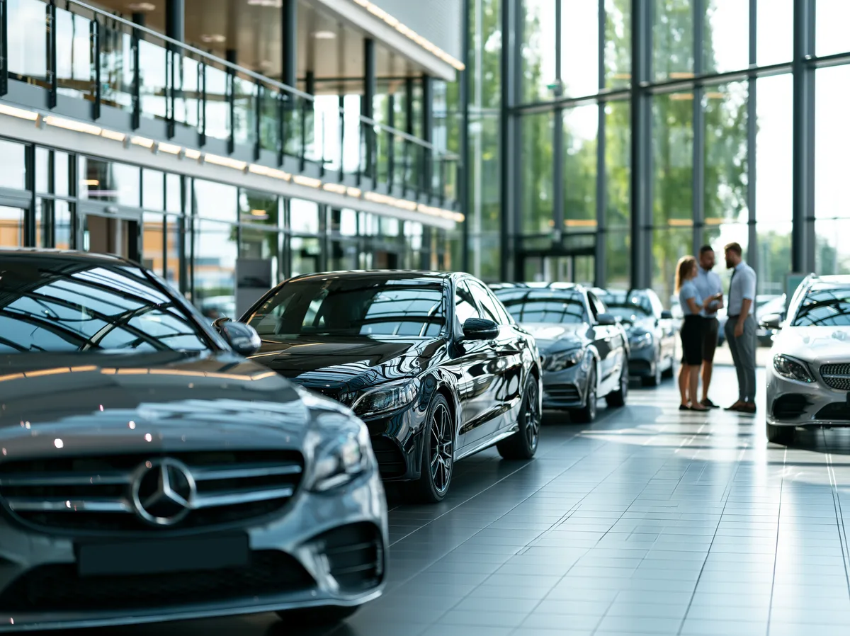 Heller Showroom mit Fahrzeugen und Beratungsgespräch